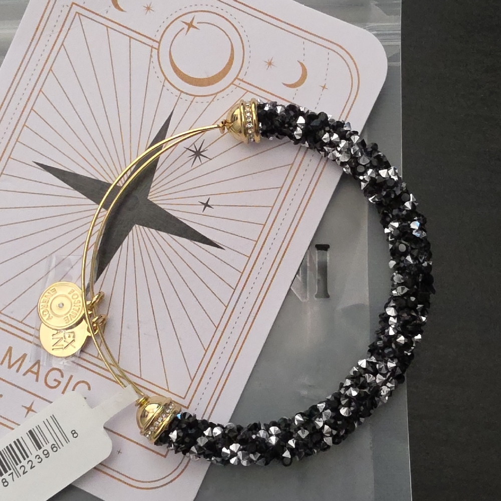 Alex and Ani Gold-Tone Bracelet with Black Silver Crystal Fine Rock EWB Bangle